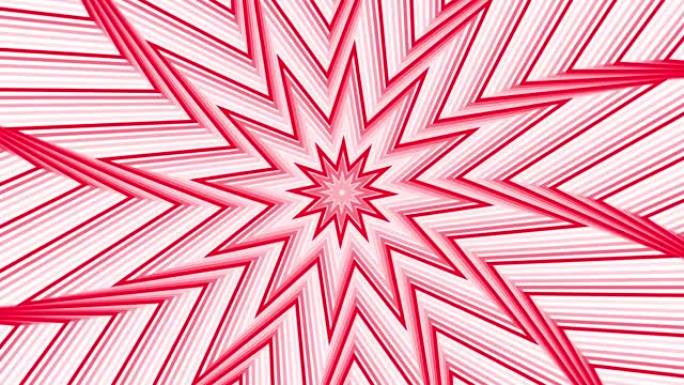 红色自旋八角星简单的平面几何在白色背景循环。星光灿烂的旋转电波无尽的创意动画。旋转星星无缝运动图形背