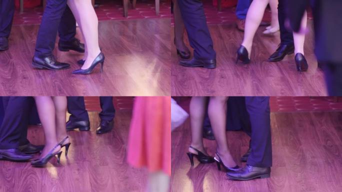 在派对晚会或婚礼上跳舞的舞者的脚