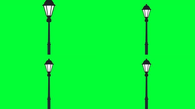 绿屏上的路灯灯。高速公路和路面旁的路灯。电力行业