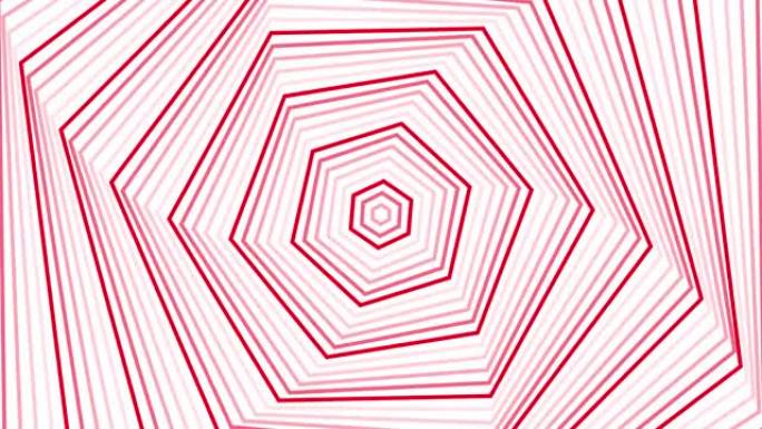 红色自旋六边形星形简单平面几何在白色背景循环。星光灿烂的六边形无线电波无尽的创意动画。星星无缝运动图