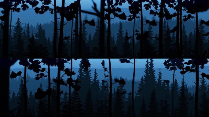 森林中的夜晚形式的动画图形插图