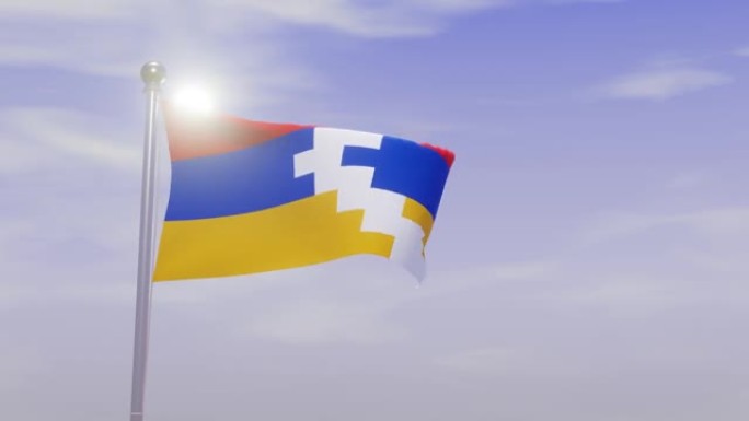 动画国旗与天空和风-Artsakh