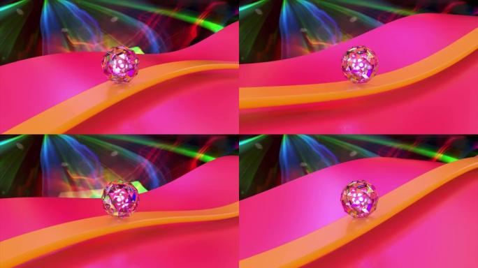 球滑动菱形，红色和黄色波面的可循环3d渲染动画。无缝循环3d动画