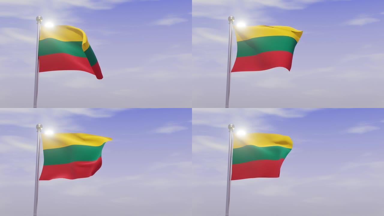 动画国旗与天空和风-立陶宛
