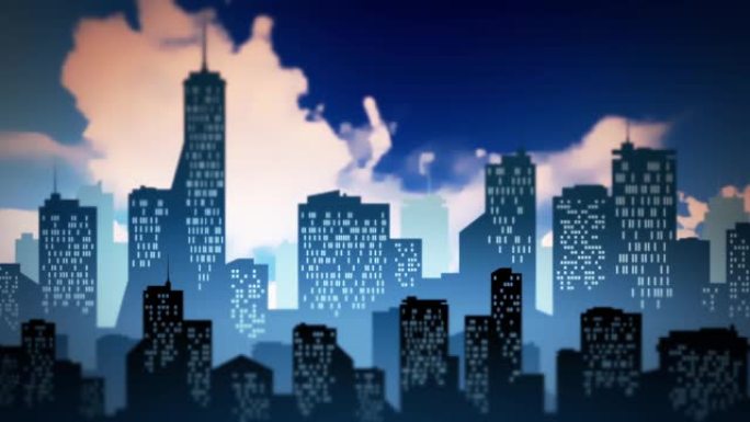 蓝色卡通城市背景动画