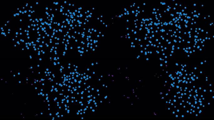 3D模型的病毒细胞破坏的健康细胞在黑色背景上的Alpha通道。体内病毒的视觉演示。治愈癌症。科学医学