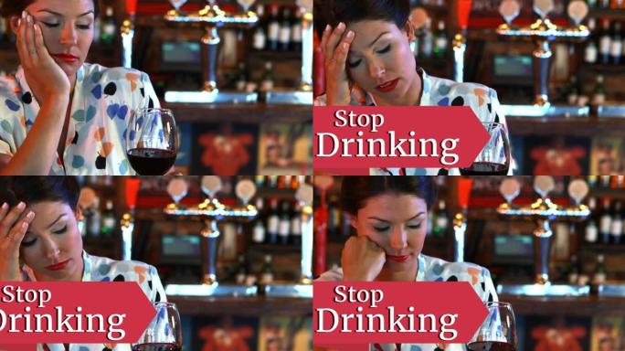 停止在酒吧里的白人妇女上喝酒的动画