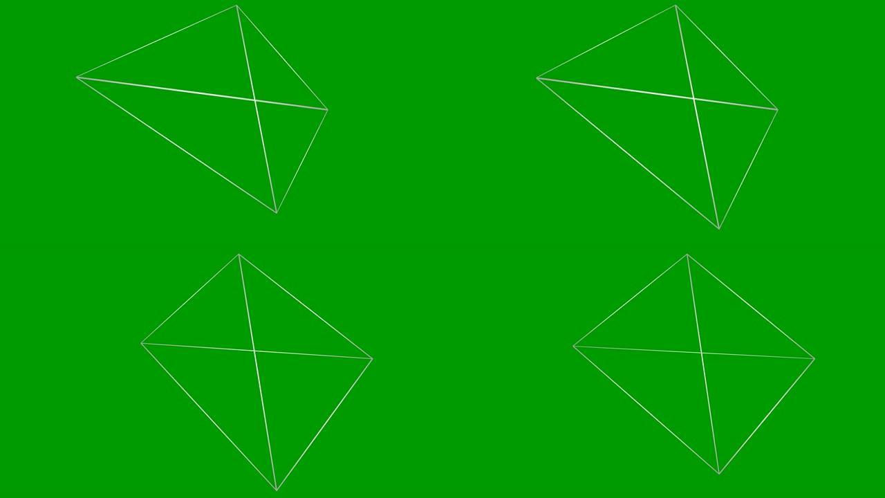 动画银色线性金字塔。几何形状。循环视频。矢量插图孤立在绿色背景上。