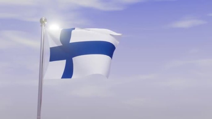 动画国旗与天空和风-芬兰