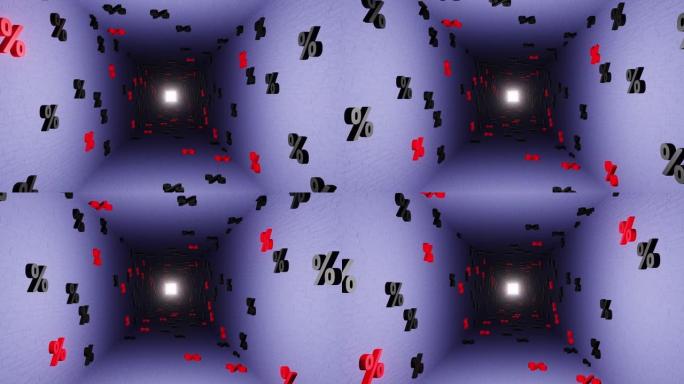蓝色隧道背景3d渲染中的百分比符号。折扣，销售，季节性促销，黑色星期五，光棍节和购物1111的概念。