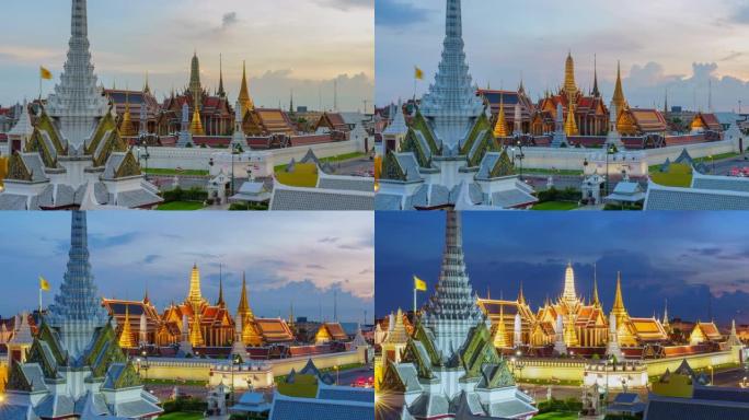 泰国曼谷最著名的地标翡翠佛寺pra kaew的4k昼夜延时