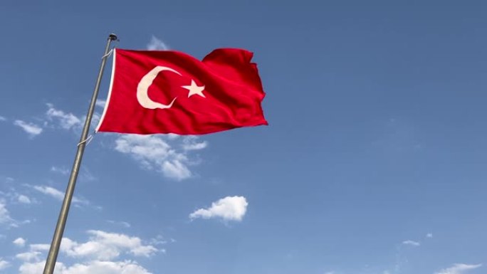 土耳其国旗。星月旗旗子飘扬