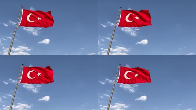 土耳其国旗。星月旗旗子飘扬