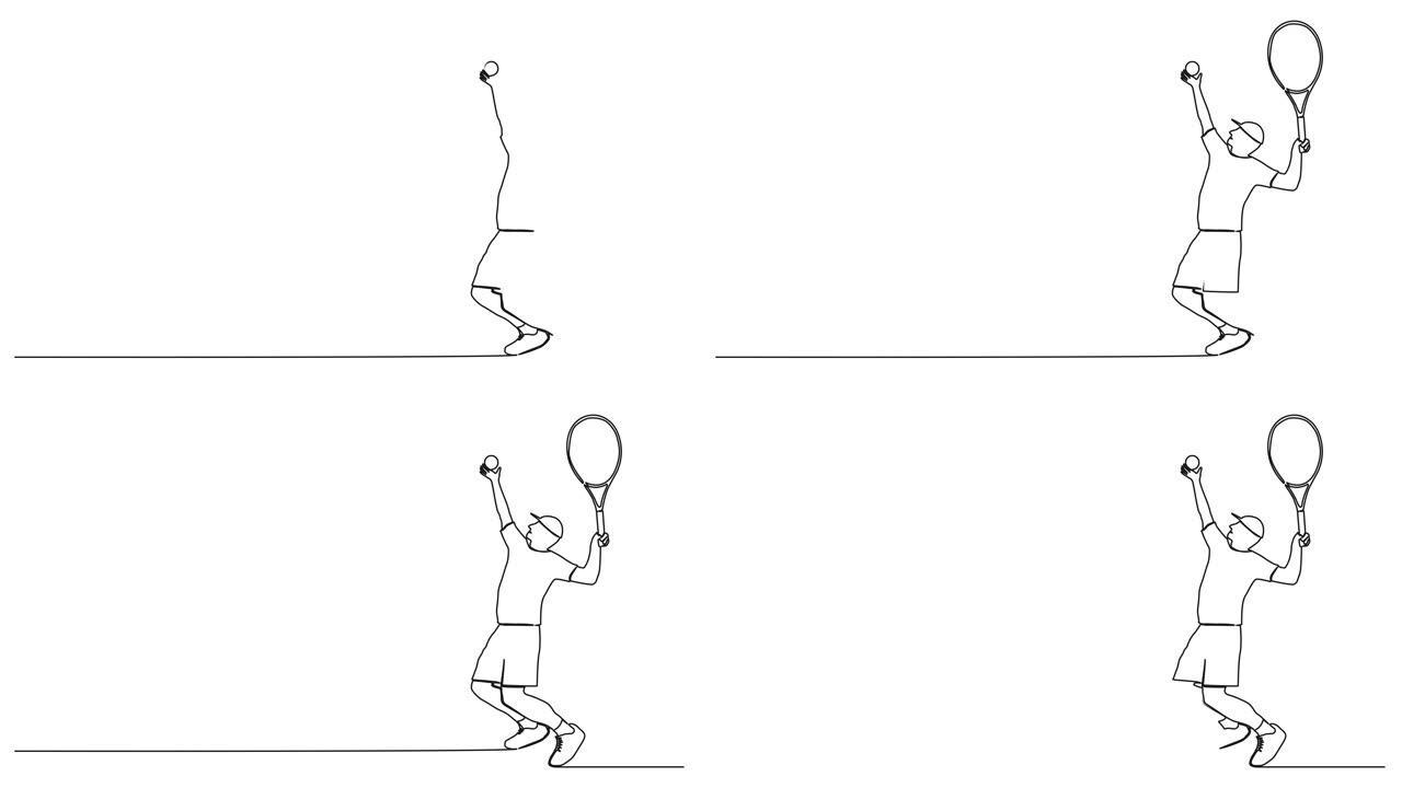 网球运动员服役期间的动画连续单线绘制