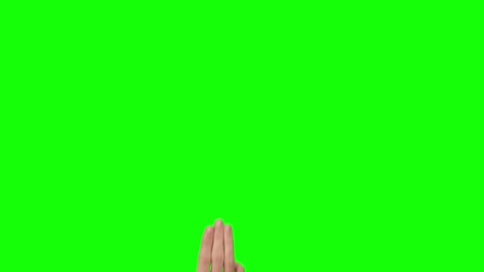手3手指在绿色屏幕背景上向右滑动