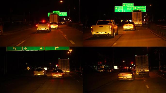 夜间在高速公路上行驶的汽车