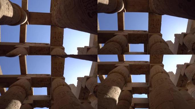 大礼堂柱子和横梁在卡纳克神庙卢克索埃及历史遗址中的巨大结构
