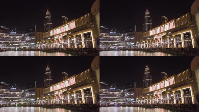 迪拜购物中心的夜间景观，迪拜，迪拜，阿联酋