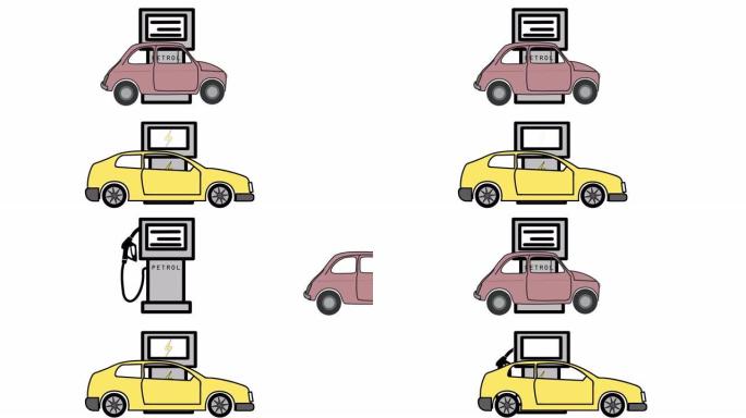 汽车加油。汽油汽车和电动汽车的加油速度。4k视频插图。