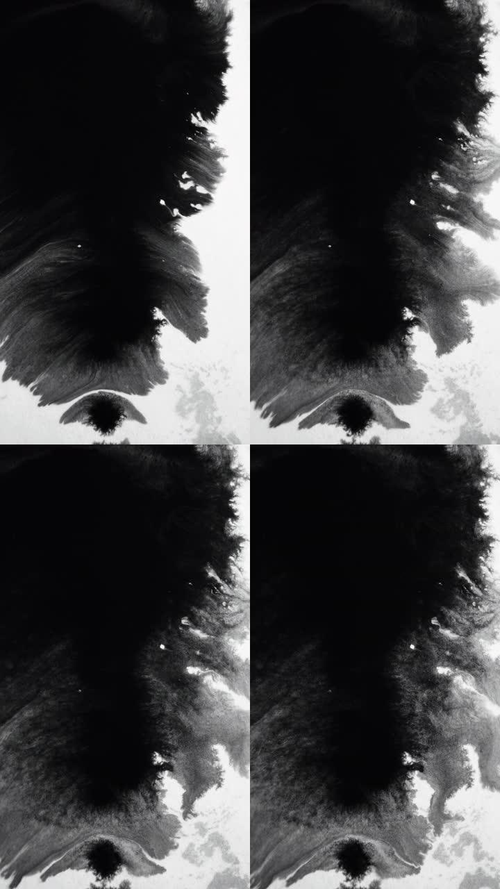 垂直视频油漆水印迹黑色墨水溢出