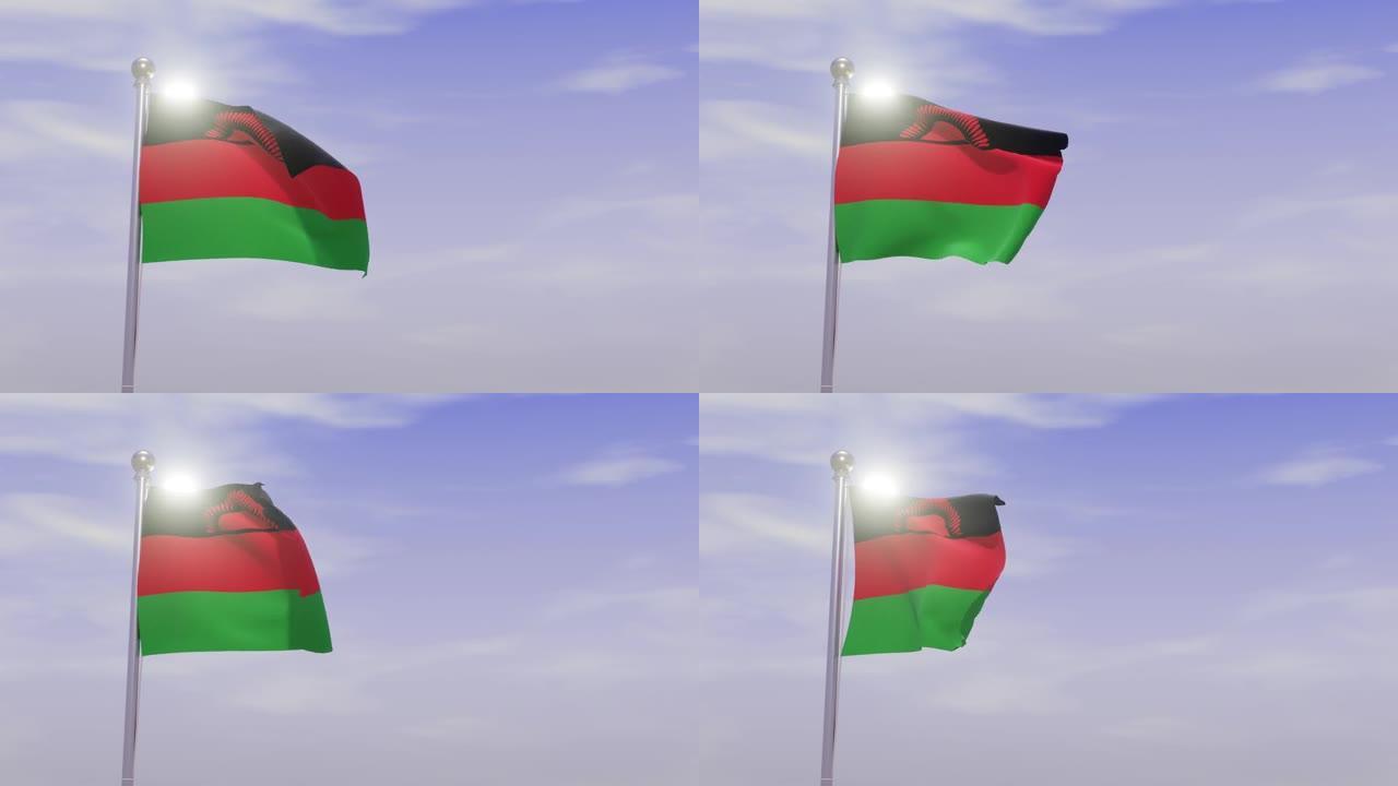 动画国旗与天空和风-马拉维