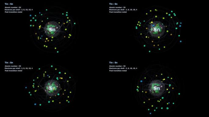 具有50个电子的锡原子在黑色上无限轨道旋转