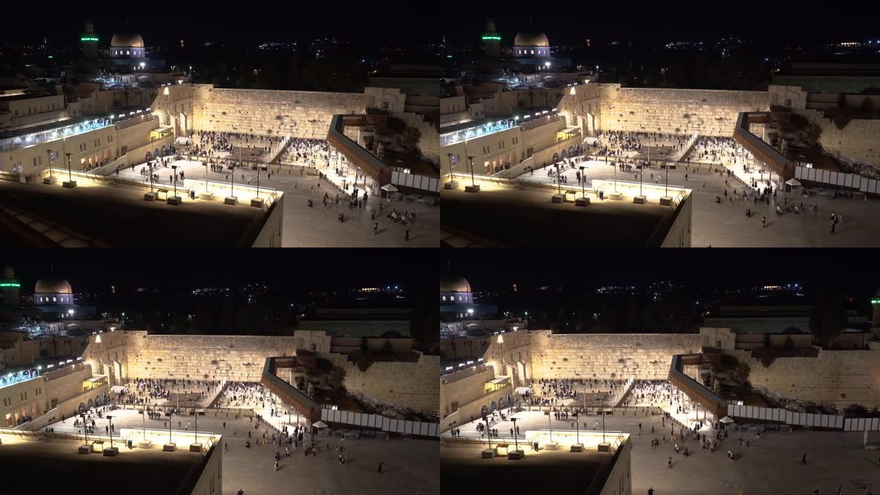 以色列耶路撒冷晚间的西墙 (哭墙)