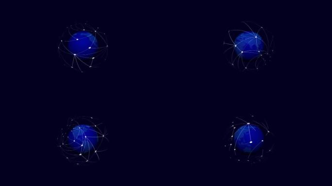 3D光泽行星地球自转动画。环球旋转无缝循环视频。大数据可视化。社交网络传播概念。4k分辨率。