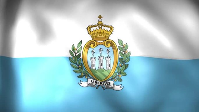 圣马力诺旗动画。4 k。圣马力诺国旗飘扬，圣马力诺共和国国旗渲染动画