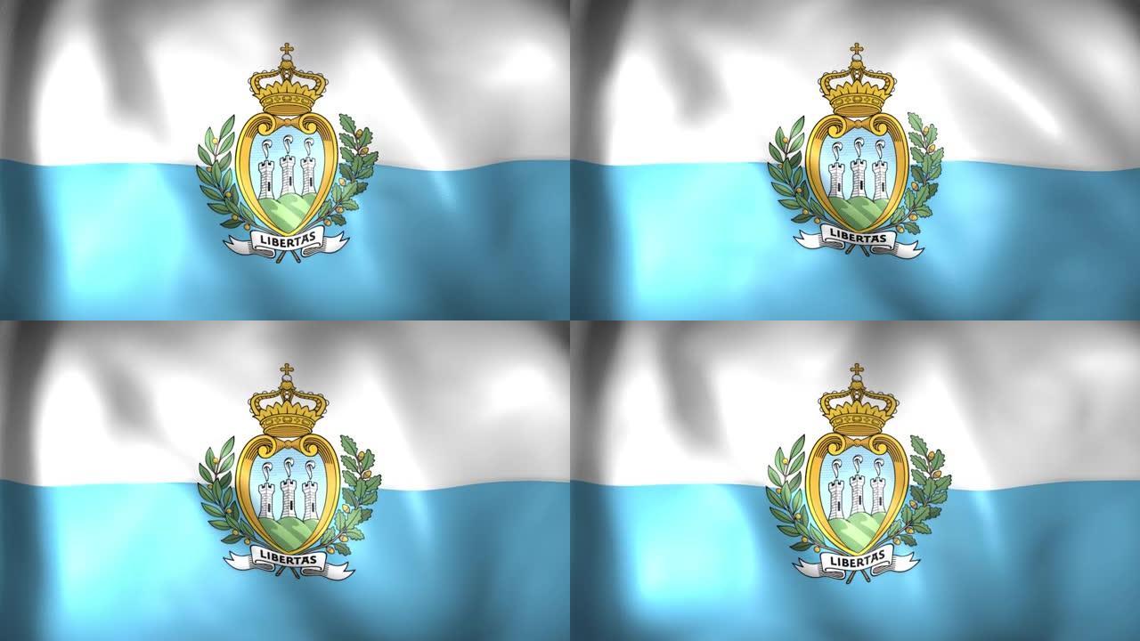 圣马力诺旗动画。4 k。圣马力诺国旗飘扬，圣马力诺共和国国旗渲染动画