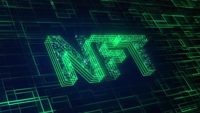 NFT，非可替代令牌，数字艺术，比特币区块链加密货币概念，未来创新背景动画，采矿，Eterium，A