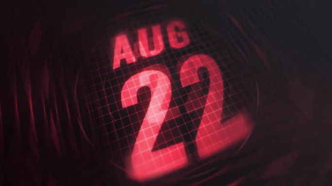 3d运动图形中的8月22日。未来的红外日历和科技发光霓虹灯拍摄，发光二极管纪念等。4k in循环