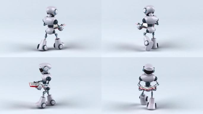 有趣的3D机器人走路和看书