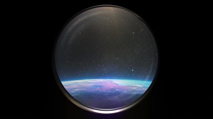 太空中的地球。从空间站的舷窗观看。