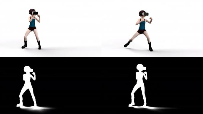 女孩拳击虚拟现实步循环与阿尔法哑光。