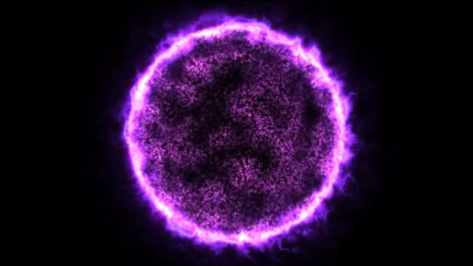 抽象能量球圆形行星恒星未来主义宇宙紫色美丽发光的魔法在黑色背景。摘要背景。高质量4k视频，运动设计