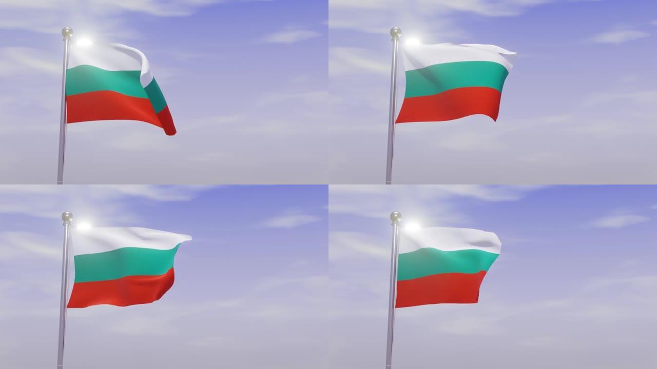 动画国旗与天空和风-保加利亚