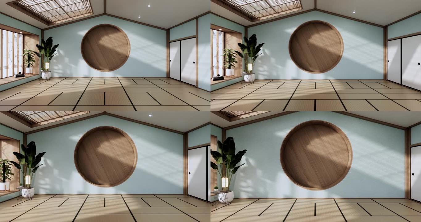 薄荷客厅日本热带简约设计。3d渲染