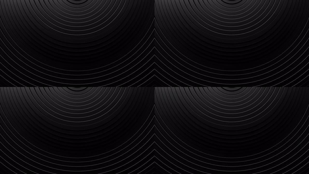黑色环在波浪中运动的背景。循环动画