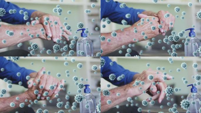 男子洗手时倒下的covid 19个细胞的动画