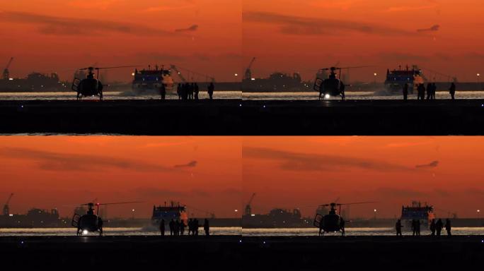 黄昏时的直升机场