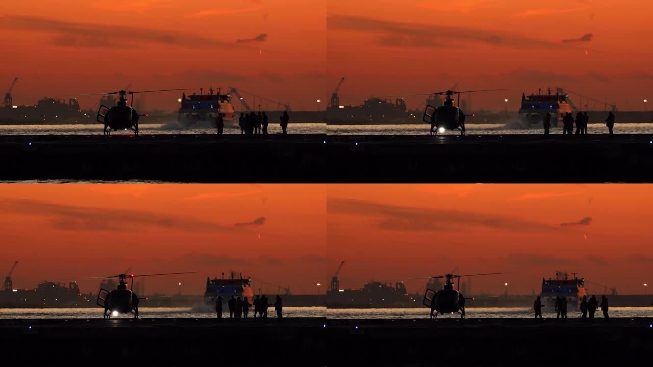 黄昏时的直升机场