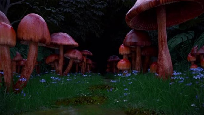 棕色森林蘑菇魔法3d背景内的psilocybin迷幻循环4k