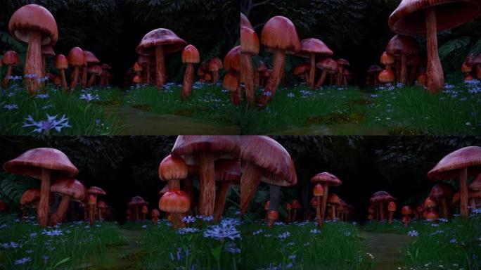 棕色森林蘑菇魔法3d背景内的psilocybin迷幻循环4k