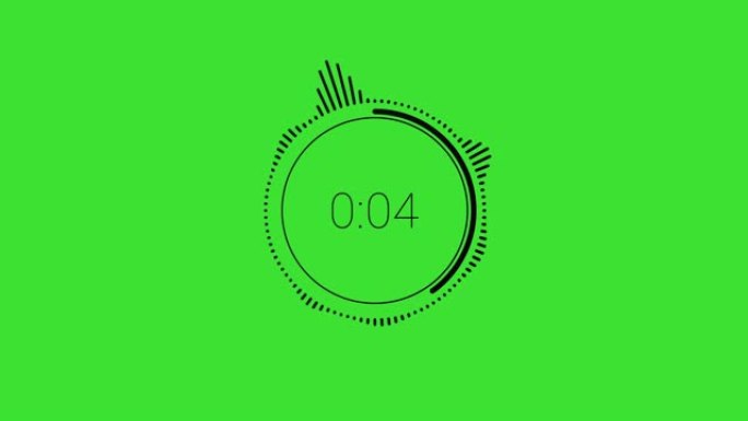 音频频谱圆形或径向10秒倒计时或计时器在绿色屏幕背景的中心。带黑色频带的音频波形。音乐显示的可视化。