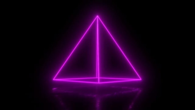 发光霓虹灯的抽象几何技术形状。霓虹灯发光线。透视金字塔线框。未来派矢量数字3d无缝循环旋转。发光的粉