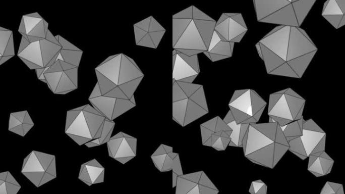 二十面体-抽象正二十面体可循环背景-六边形前进并围绕自己旋转-神圣的几何-几何柏拉图二十面体对象旋转