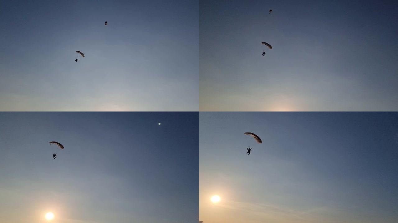 一个隐形的跳伞者用降落伞降落