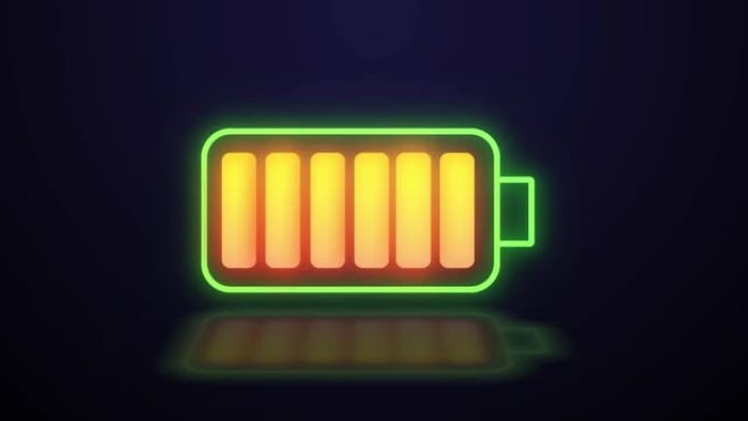 黑色背景上的电池充电动画。黑屏背景上电池电量指示器的动画。电池图标充电百分比指示器动画。电池充电指示