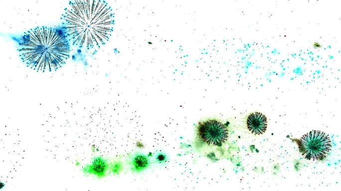 白色背景上各种颜色的抽象彩色烟花，7月4日独立日和新年圣诞晚会2023概念。高质量4k chroma